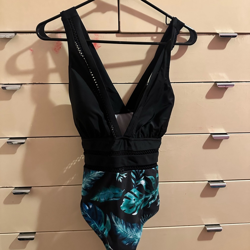 Black and Teal Tropical Swimsuit